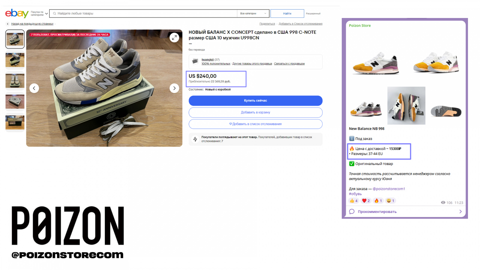 Сравнение стоимости кроссовок на любом сайте и на сайте Poizone (Пойзон)